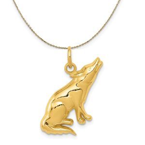 14k Yellow Gold Polished Wolf Necklace - 24 Inch
